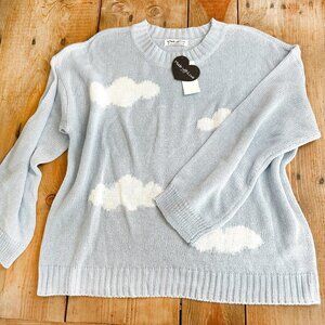 NWT Made‎ With Love Sky Blue Sweater Clouds 3X